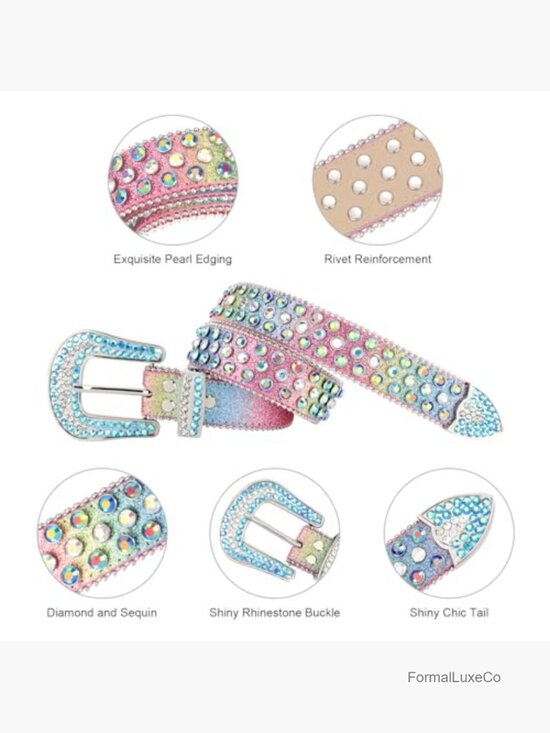 Rhinestone Microfiber Leather Belt - Unisex Cowboy Punk Y2K Belt main image 7